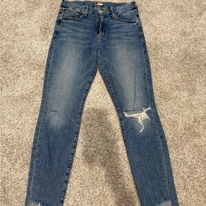 MOTHER Blue Distressed Skinny Jeans